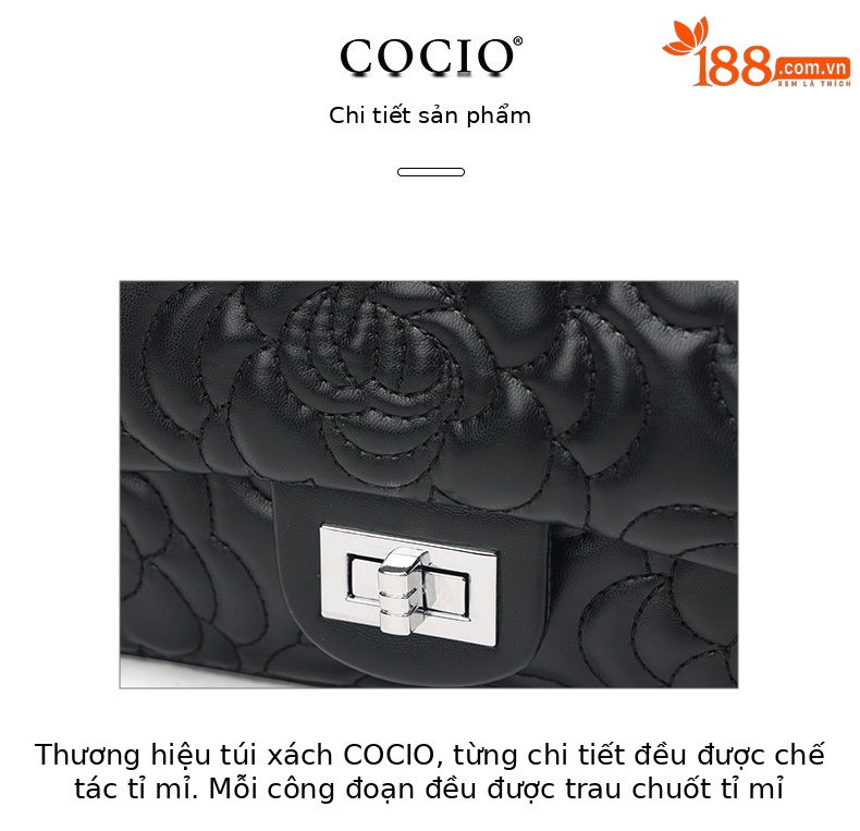 Túi đeo chéo nữ dây xích họa tiết caro phối thời trang CF-255 — Hoa trà màu đen, Màu trắng chi tiết 3