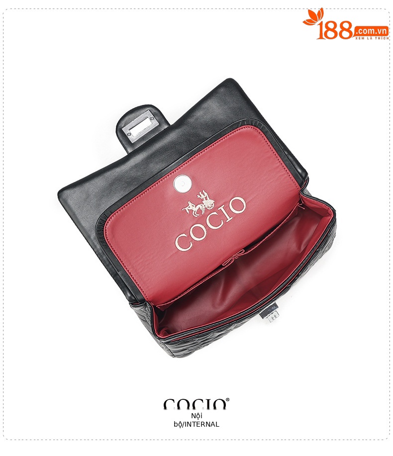 Túi đeo chéo nữ dây xích họa tiết caro phối thời trang CF-255 — Hoa trà màu đen, Màu trắng chi tiết 11