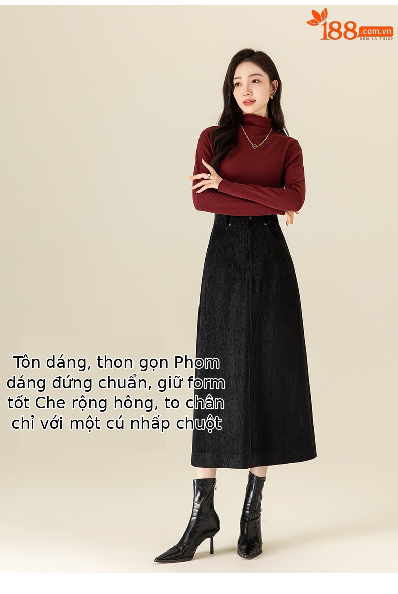 Chân váy dệt kim Xinge dáng ống đứng ôm mông chữ A thu đông — Màu đen chi tiết 13