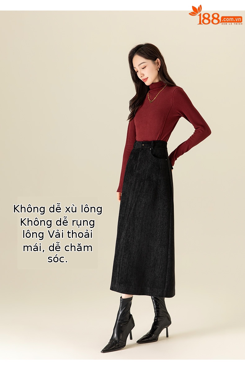 Chân váy dệt kim Xinge dáng ống đứng ôm mông chữ A thu đông — Màu đen chi tiết 15