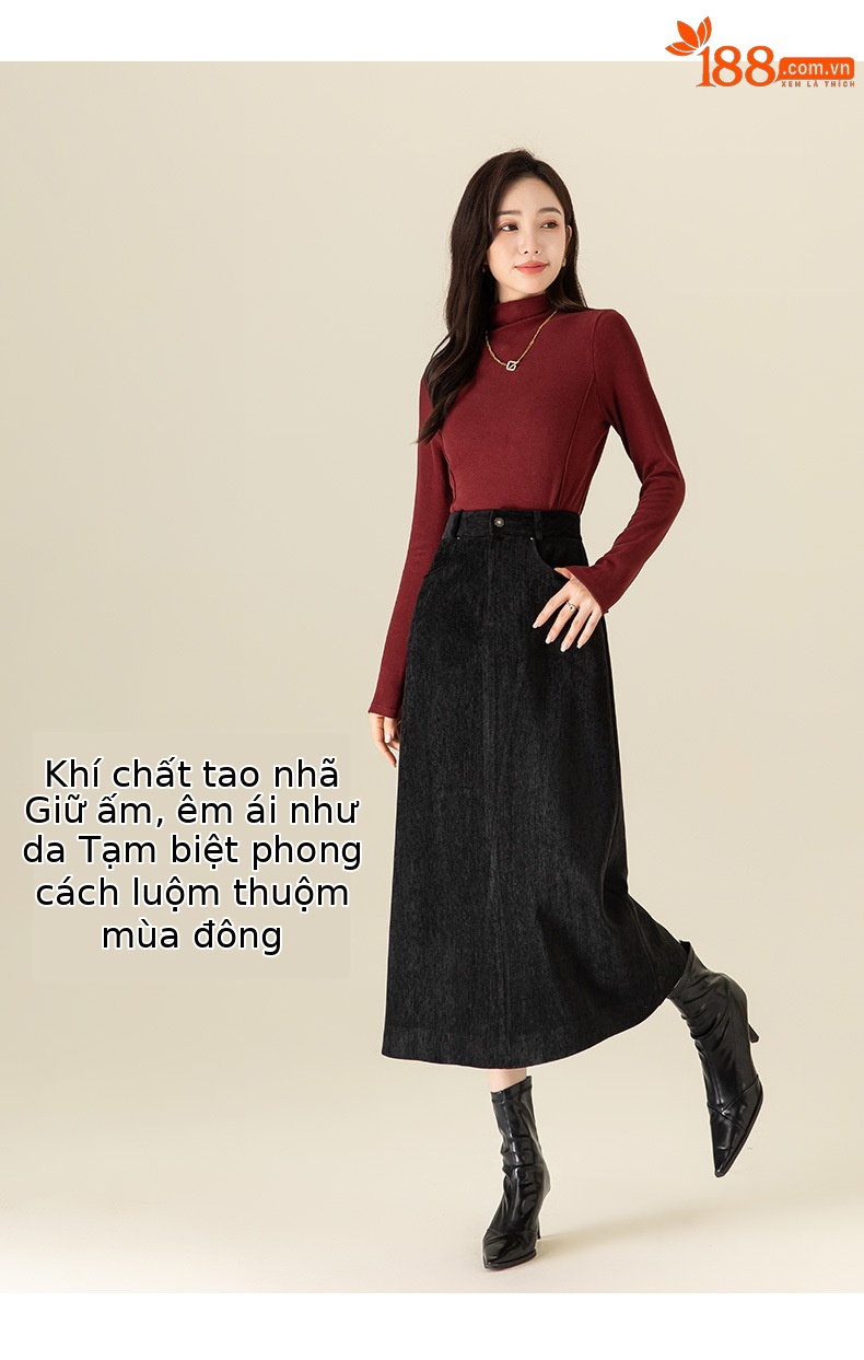 Chân váy dệt kim Xinge dáng ống đứng ôm mông chữ A thu đông — Màu đen chi tiết 18