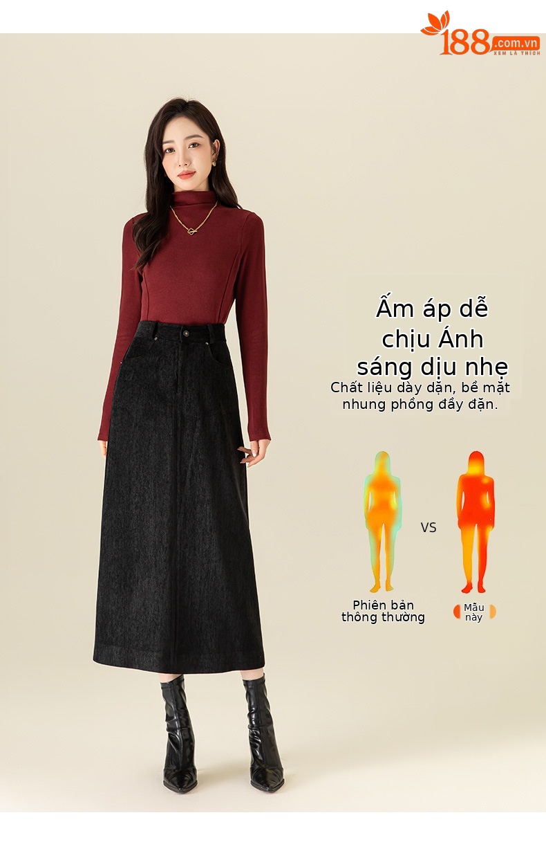 Chân váy dệt kim Xinge dáng ống đứng ôm mông chữ A thu đông — Màu đen chi tiết 14