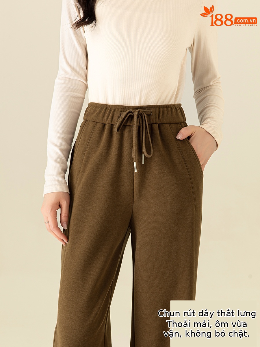 Quần culottes nữ ống rộng lưng thun dáng suông mềm mại — Màu be