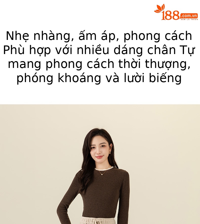 Quần culottes nữ ống rộng lưng thun dáng suông mềm mại — Màu be chi tiết 4