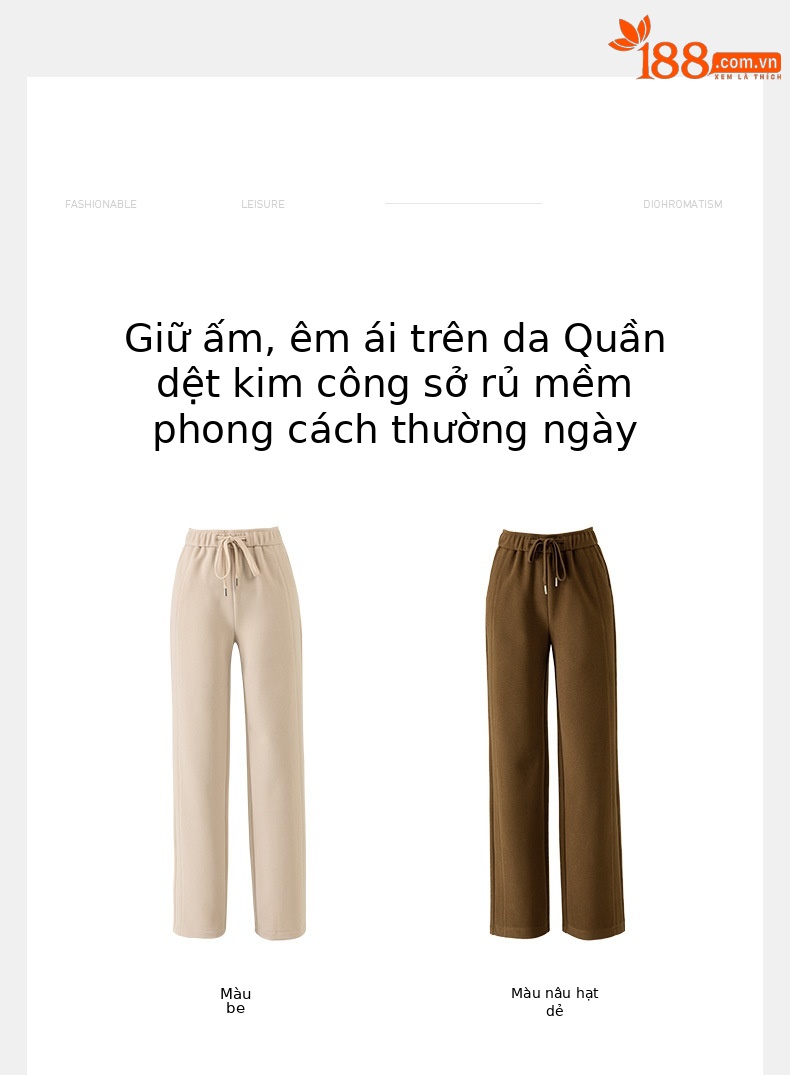 Quần culottes nữ ống rộng lưng thun dáng suông mềm mại — Màu be chi tiết 6