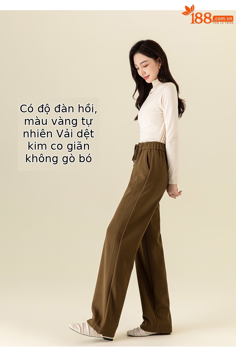 Quần culottes nữ ống rộng lưng thun dáng suông mềm mại — Màu be chi tiết 12