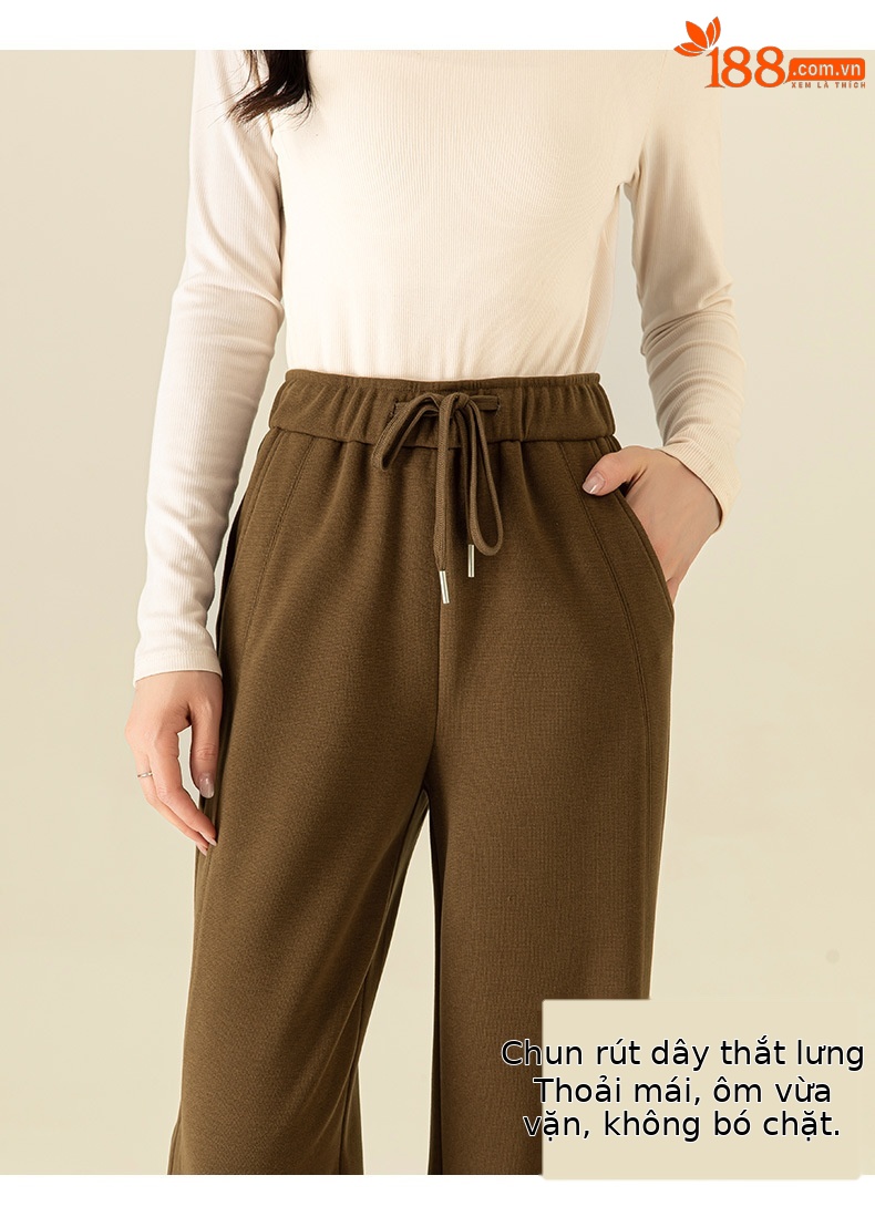 Quần culottes nữ ống rộng lưng thun dáng suông mềm mại — Màu be chi tiết 13
