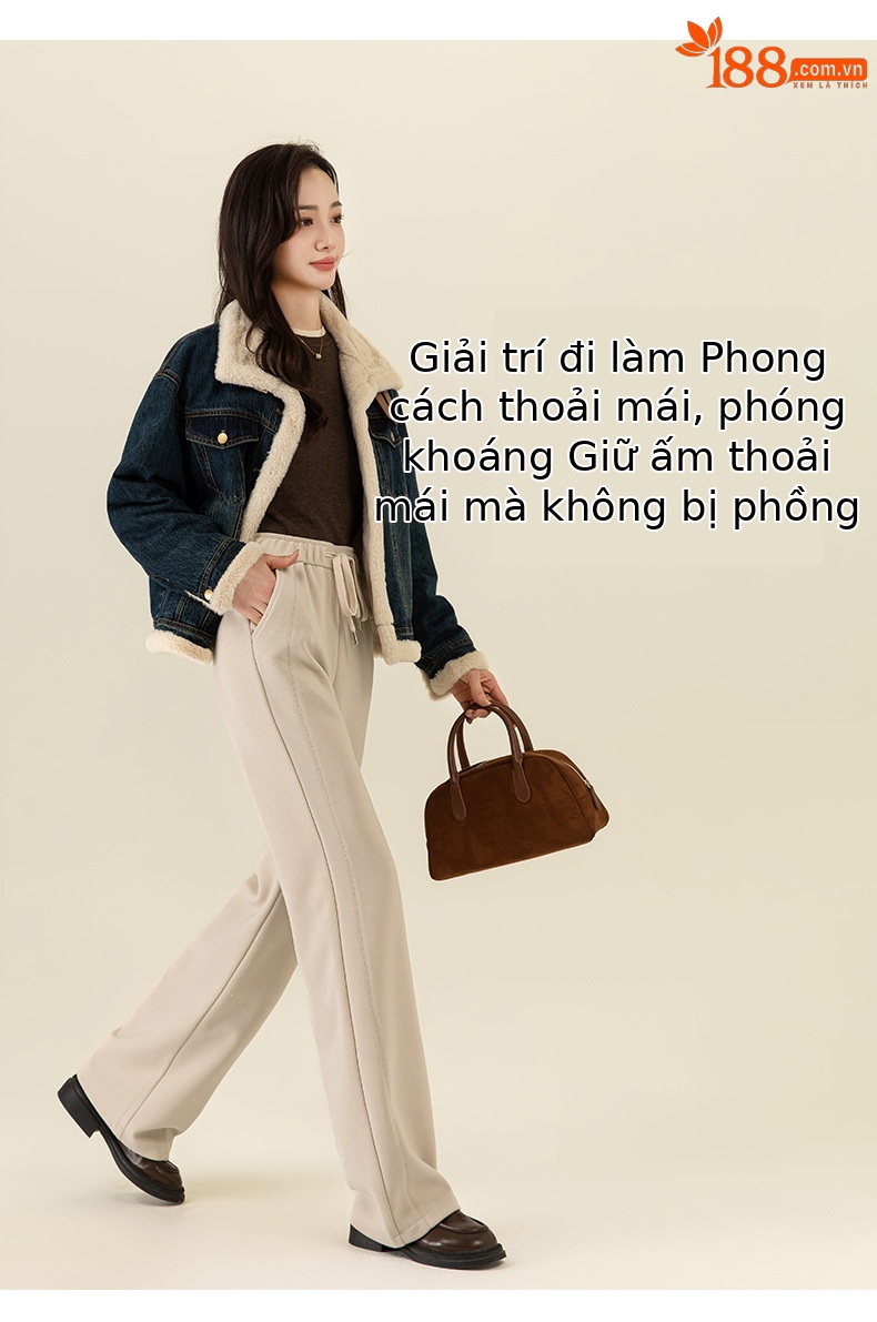 Quần culottes nữ ống rộng lưng thun dáng suông mềm mại — Màu be chi tiết 15