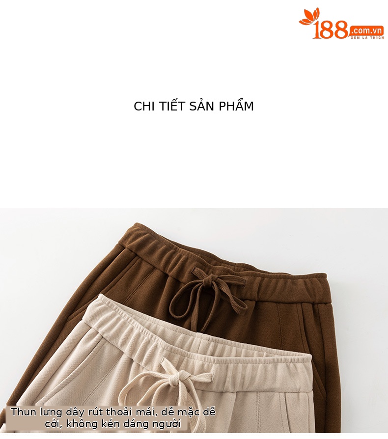 Quần culottes nữ ống rộng lưng thun dáng suông mềm mại — Màu be chi tiết 16