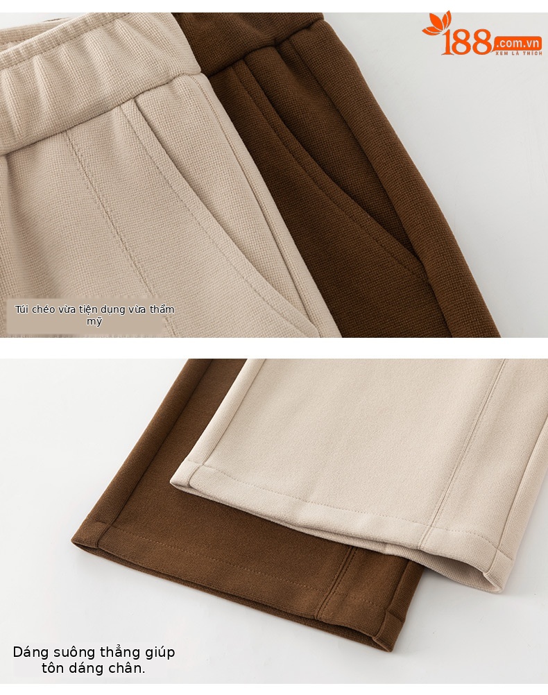 Quần culottes nữ ống rộng lưng thun dáng suông mềm mại — Màu be chi tiết 17