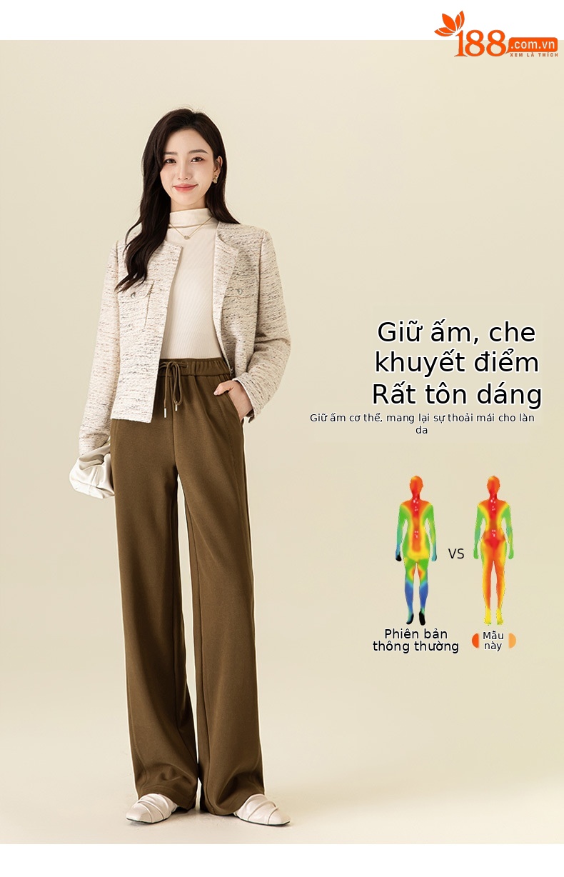 Quần culottes nữ ống rộng lưng thun dáng suông mềm mại — Màu be chi tiết 10