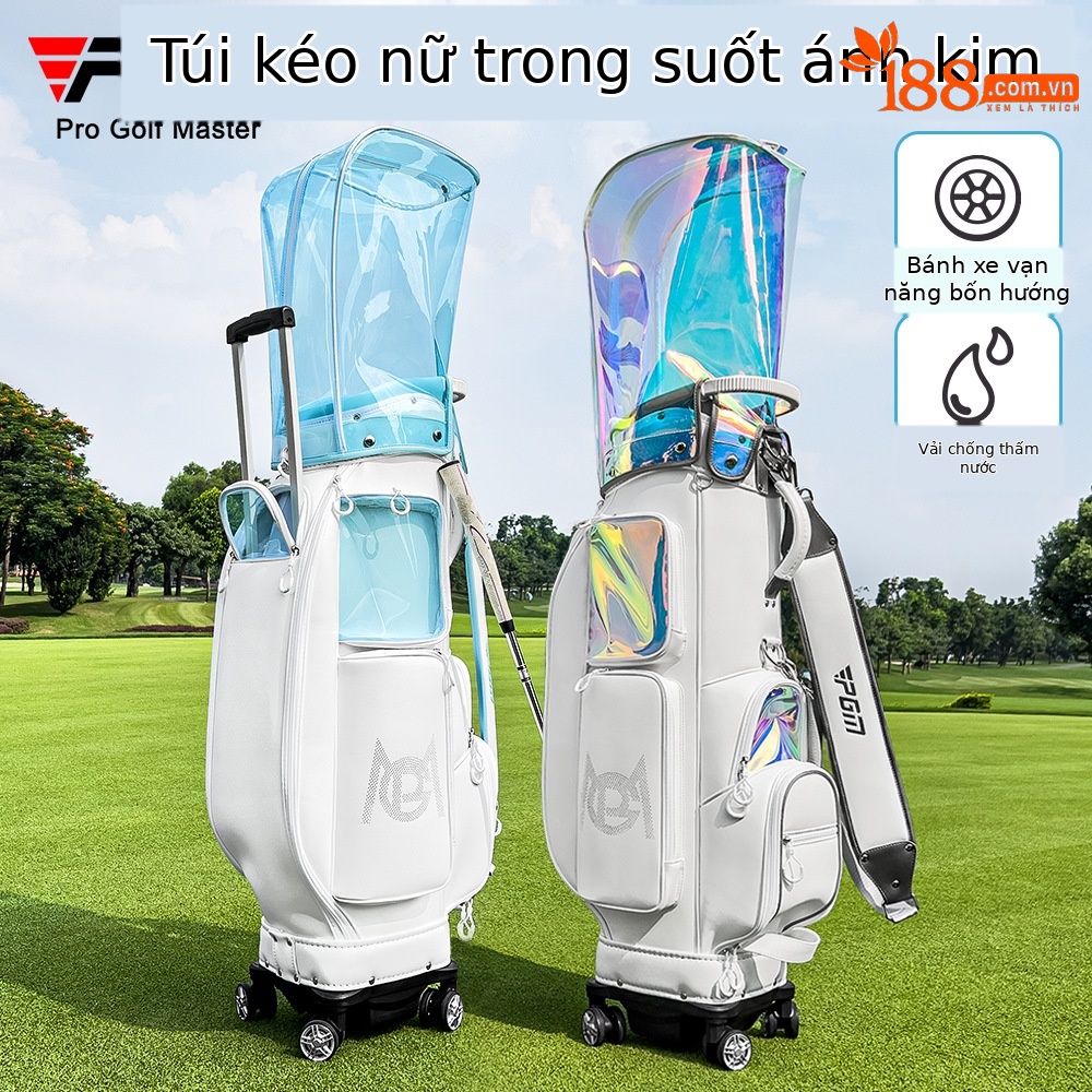 Túi golf nữ PGM kéo tay chống nước, nắp trong suốt, thanh giằng ẩn — QB168-[Chống thấm nước/mũ trong suốt/thanh giằng ẩn] Xanh lam, QB168-[Chống thấm nước/nắp trong suốt/thanh giằng ẩn] màu trắng huyền ảo