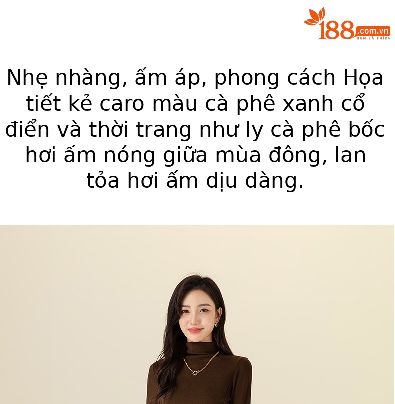 Quần ống rộng len nữ cạp cao dáng suông kẻ ca rô thu đông — Caro màu cà phê chi tiết 2