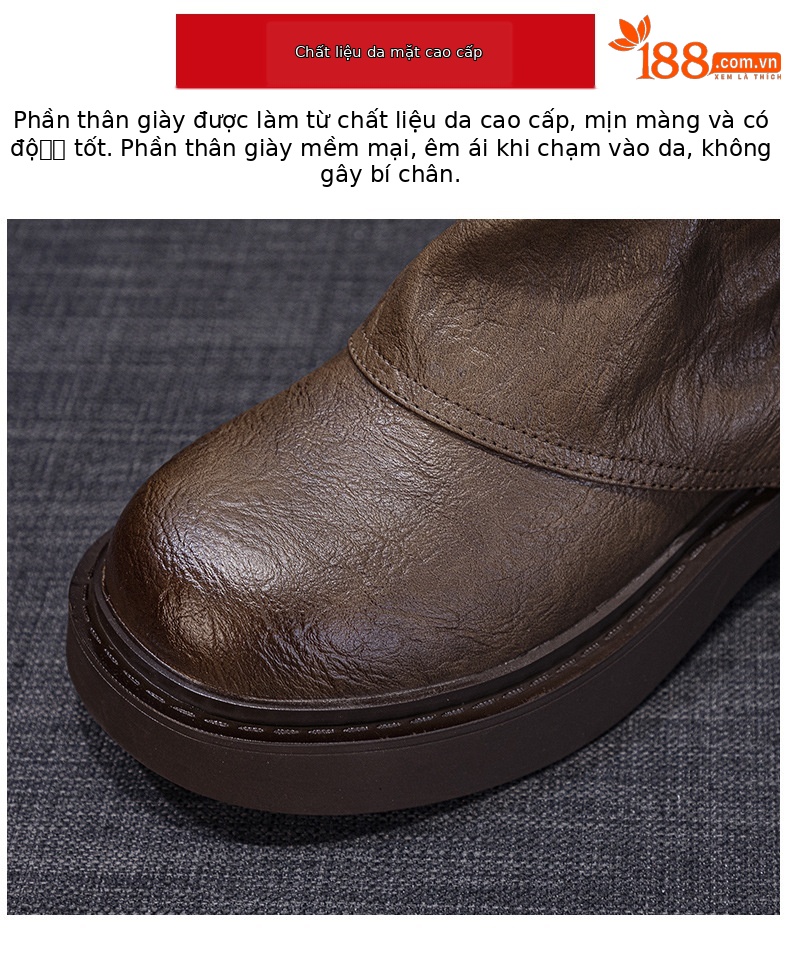 Giày bốt ngắn kiểu Anh nữ cổ thấp đế dày phong cách cưỡi ngựa xếp ly — M2656-1 kaki lót nhung, M2656 kaki một lớp bên trong, M2656 một lớp màu đen, M2656-1 màu đen lót nhung chi tiết 7