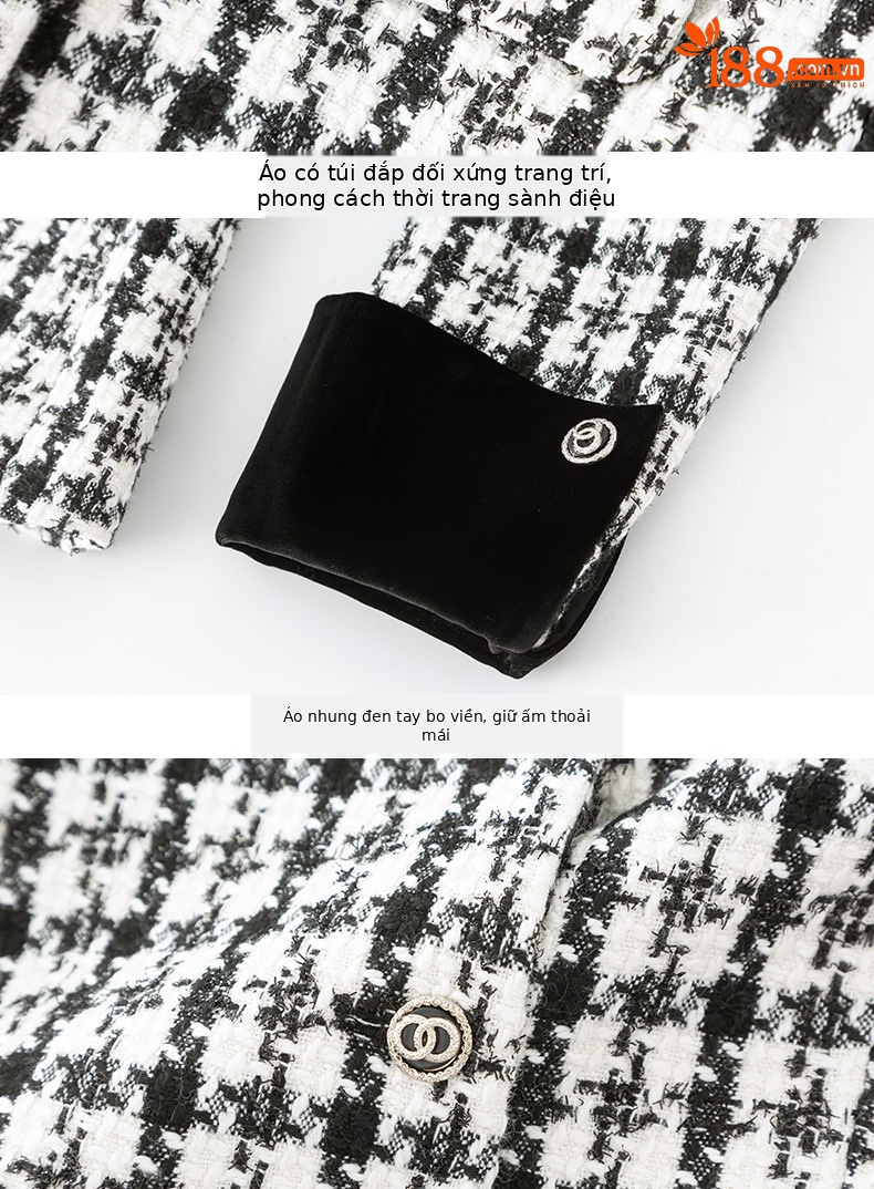 Áo khoác nữ dáng ngắn kiểu Chanel ca rô, thiết kế tôn dáng khí chất Pháp — Ca rô chi tiết 14