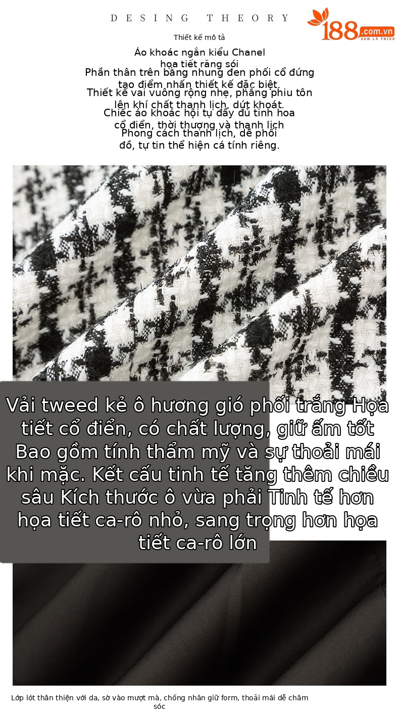 Áo khoác nữ dáng ngắn kiểu Chanel ca rô, thiết kế tôn dáng khí chất Pháp — Ca rô chi tiết 2