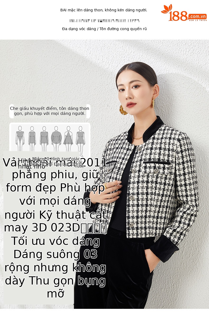 Áo khoác nữ dáng ngắn kiểu Chanel ca rô, thiết kế tôn dáng khí chất Pháp — Ca rô chi tiết 7