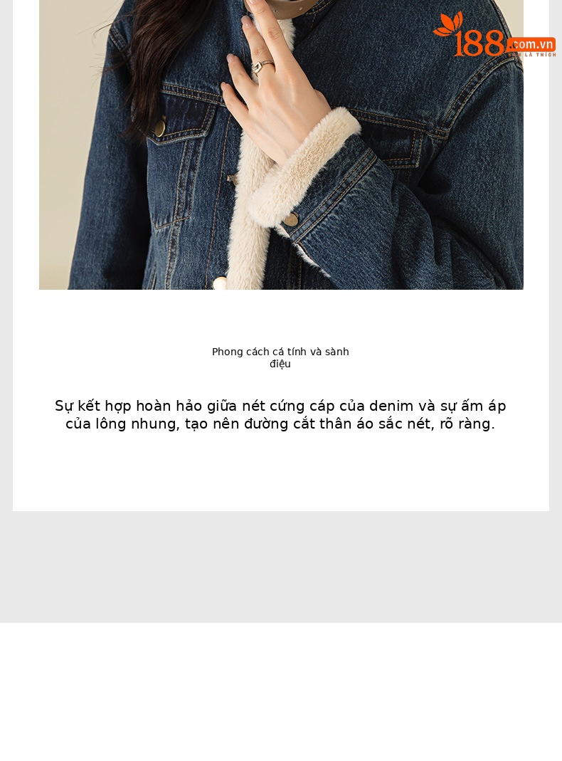 Áo khoác denim nữ phong cách Hàn Quốc, dáng suông, có lớp lót nhung dày giữ ấm — Màu xanh lam (ấm chống lạnh cộng với nhung dày) chi tiết 8