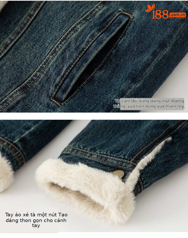 Áo khoác denim nữ phong cách Hàn Quốc, dáng suông, có lớp lót nhung dày giữ ấm — Màu xanh lam (ấm chống lạnh cộng với nhung dày) chi tiết 18