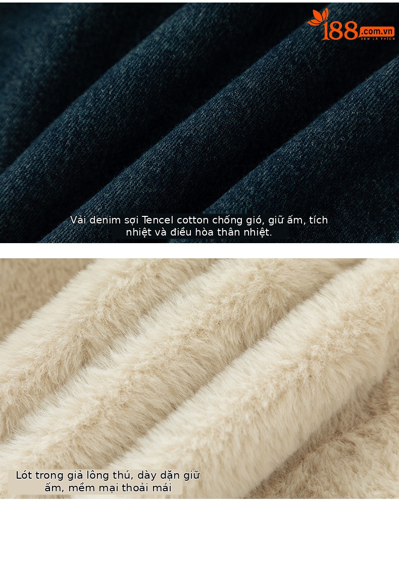 Áo khoác denim nữ phong cách Hàn Quốc, dáng suông, có lớp lót nhung dày giữ ấm — Màu xanh lam (ấm chống lạnh cộng với nhung dày) chi tiết 19