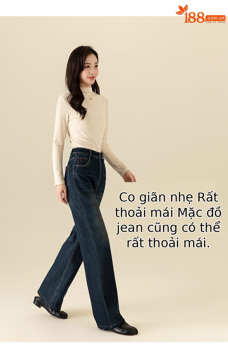 Quần jean ống rộng nữ lưng cao lót lông cừu dáng dài chạm sàn — Màu xanh lam nhạt chi tiết 13