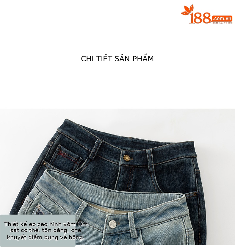 Quần jean ống rộng nữ lưng cao lót lông cừu dáng dài chạm sàn — Màu xanh lam nhạt chi tiết 17