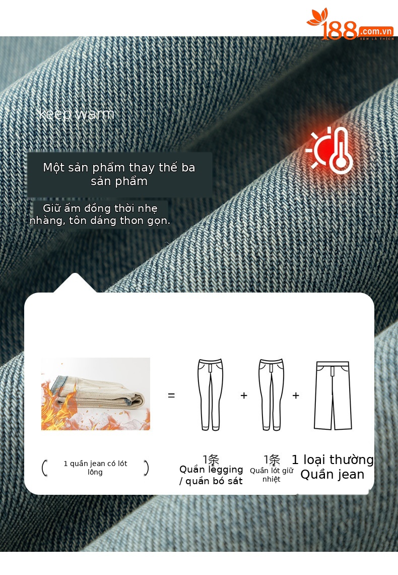Quần jean ống rộng nữ lưng cao lót lông cừu dáng dài chạm sàn — Màu xanh lam nhạt chi tiết 4