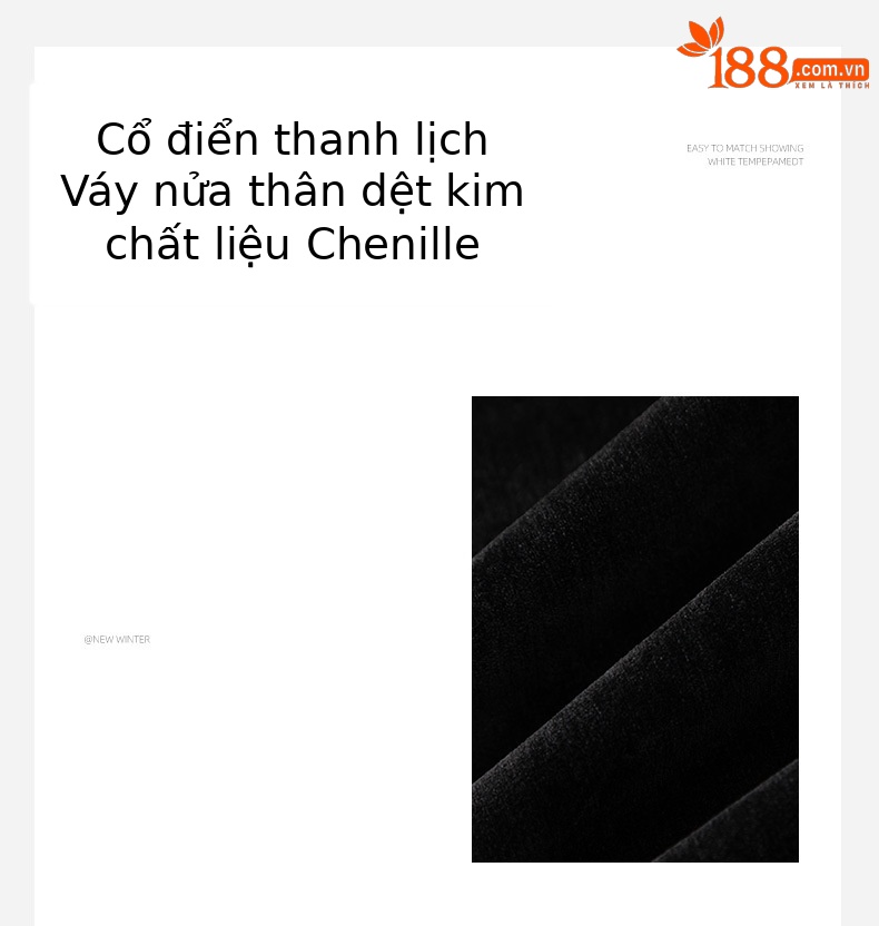 Váy thẳng Chenille dày dặn mùa thu đông, dáng suông che chân, dài đến mắt cá chân — Màu đen chi tiết 6