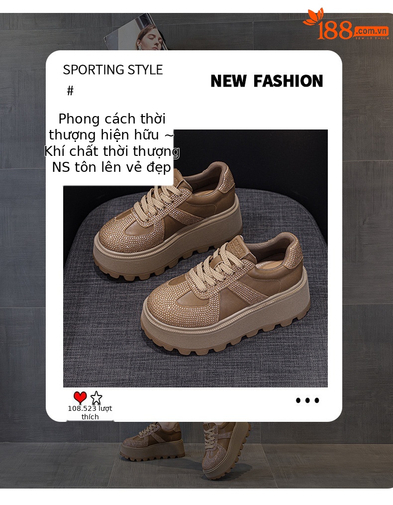 Giày sneaker nữ đế dày tăng chiều cao phong cách Đức retro da lộn đính đá mùa thu 2026 — M2653 lớp lót đơn màu đen, M2653 li đơn màu đỏ, Lớp lót đơn màu vàng M2653, M2653-1 đen cộng với nhung chi tiết 3
