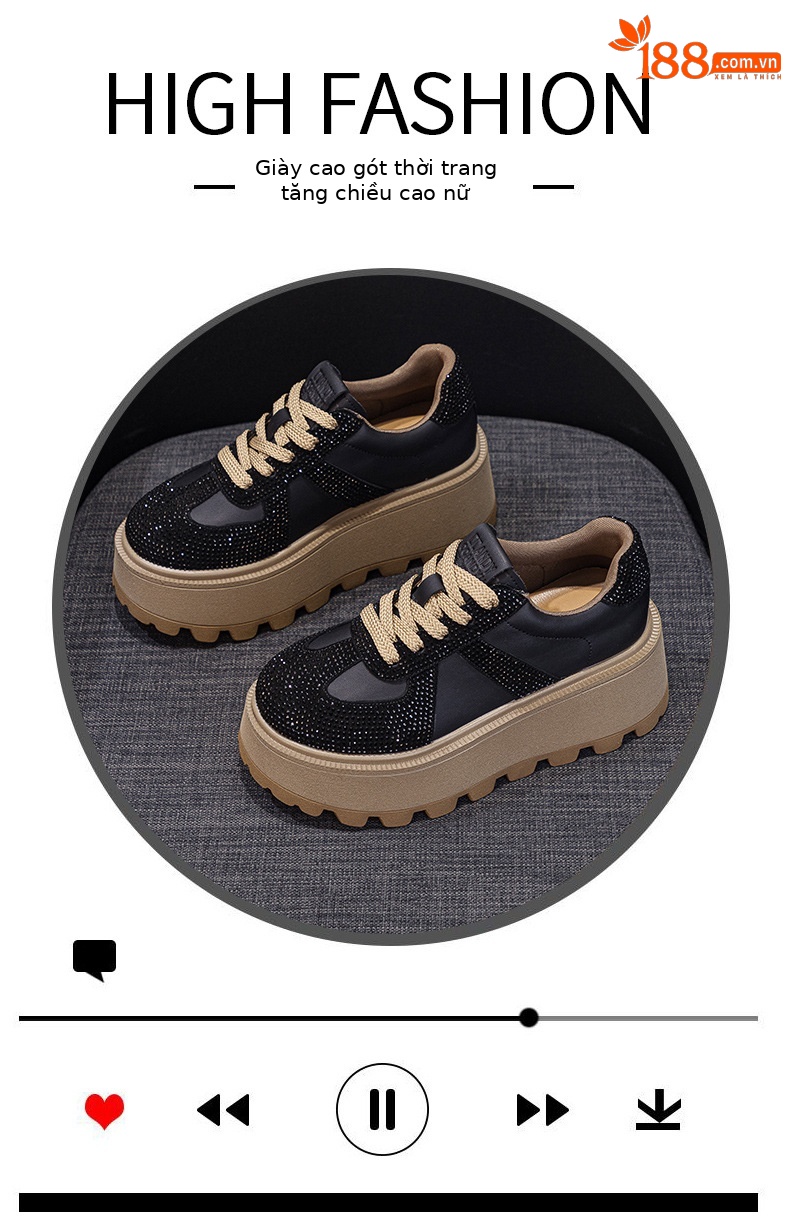 Giày sneaker nữ đế dày tăng chiều cao phong cách Đức retro da lộn đính đá mùa thu 2026 — M2653 lớp lót đơn màu đen, M2653 li đơn màu đỏ, Lớp lót đơn màu vàng M2653, M2653-1 đen cộng với nhung chi tiết 5