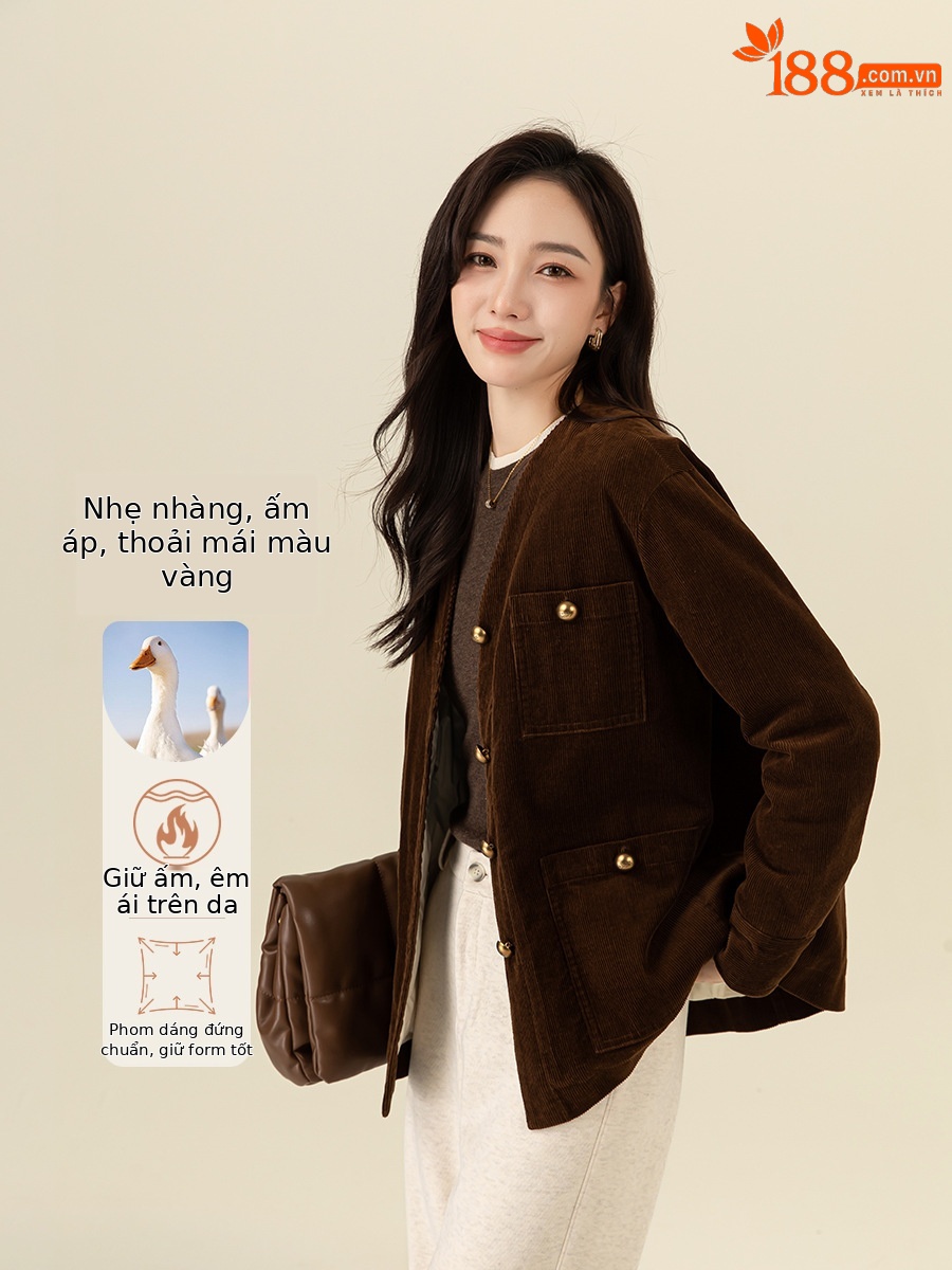 Áo khoác cardigan nữ phong cách Hàn Quốc chất nhung tăm cổ điển, dáng suông dễ phối — Màu cà phê
