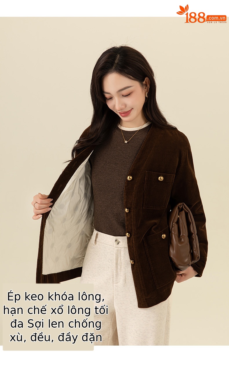 Áo khoác cardigan nữ phong cách Hàn Quốc chất nhung tăm cổ điển, dáng suông dễ phối — Màu cà phê chi tiết 12