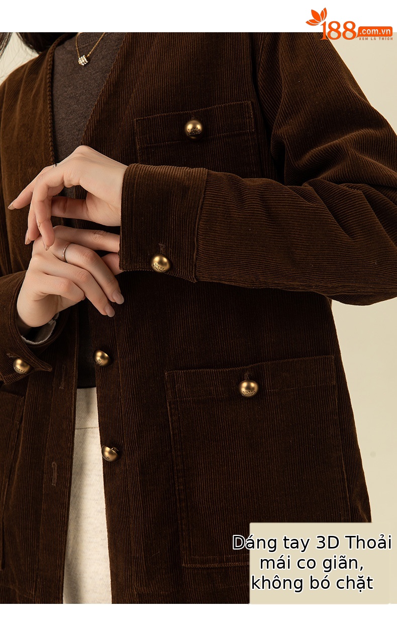 Áo khoác cardigan nữ phong cách Hàn Quốc chất nhung tăm cổ điển, dáng suông dễ phối — Màu cà phê chi tiết 14