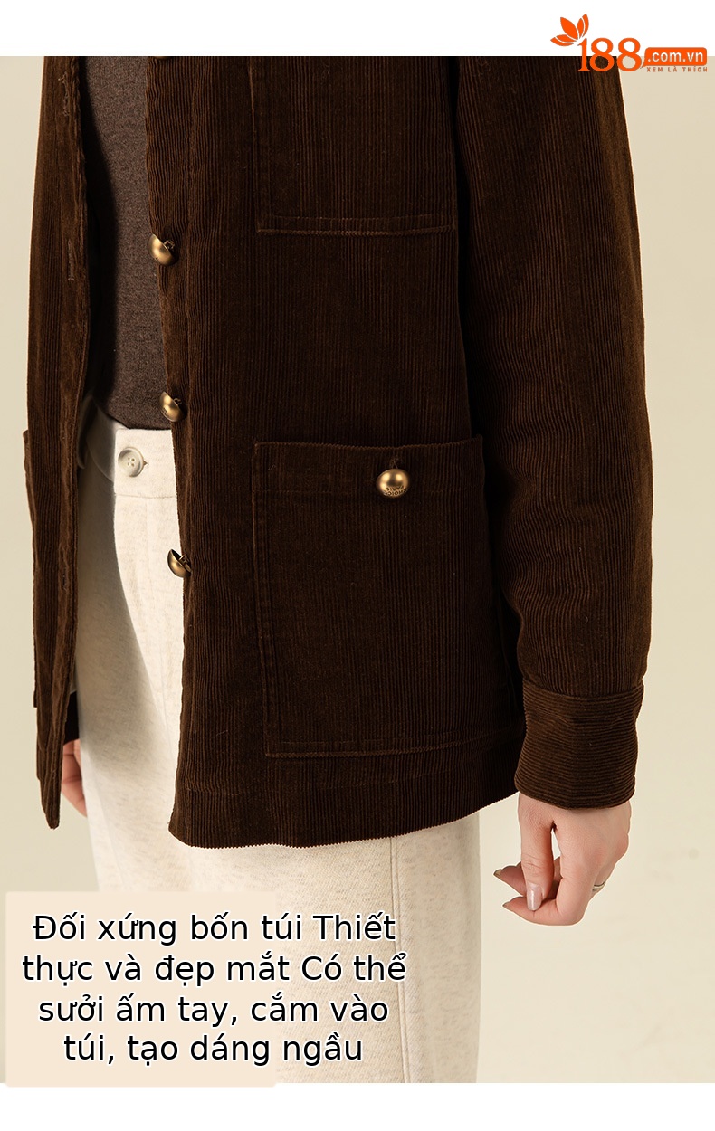 Áo khoác cardigan nữ phong cách Hàn Quốc chất nhung tăm cổ điển, dáng suông dễ phối — Màu cà phê chi tiết 15