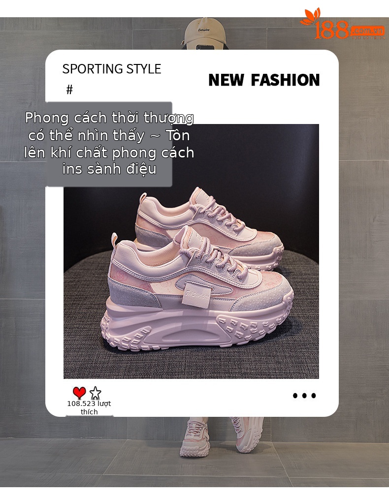 Giày sneaker nữ chunky đế dày mũi tròn phong cách Pháp, tăng chiều cao — Lưới vàng M2313-1, M2313-1 lưới bạc, M2313-1 lưới màu lạc đà, M2313-1 lưới màu trắng chi tiết 4