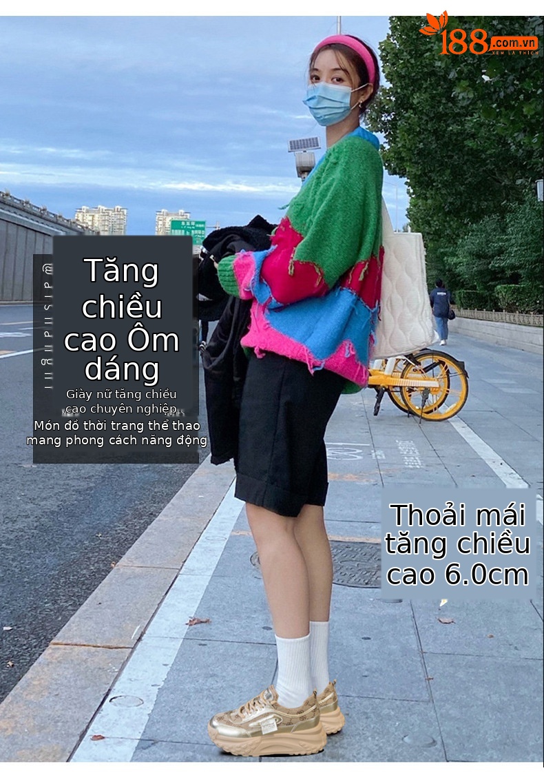 Giày sneaker nữ chunky đế dày mũi tròn phong cách Pháp, tăng chiều cao — Lưới vàng M2313-1, M2313-1 lưới bạc, M2313-1 lưới màu lạc đà, M2313-1 lưới màu trắng chi tiết 1