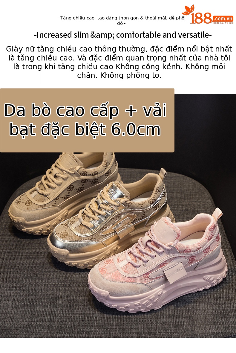 Giày sneaker nữ chunky đế dày mũi tròn phong cách Pháp, tăng chiều cao — Lưới vàng M2313-1, M2313-1 lưới bạc, M2313-1 lưới màu lạc đà, M2313-1 lưới màu trắng chi tiết 2