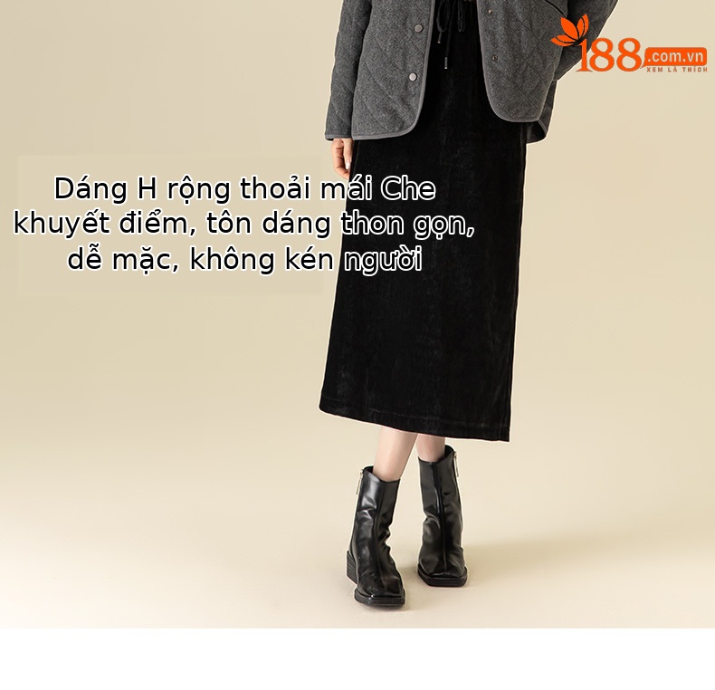Áo khoác cardigan dáng dài cổ V họa tiết kim cương hai túi, 90% lông vũ trắng — Xám mã não chi tiết 13