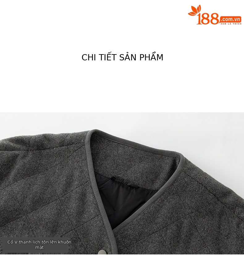 Áo khoác cardigan dáng dài cổ V họa tiết kim cương hai túi, 90% lông vũ trắng — Xám mã não chi tiết 21