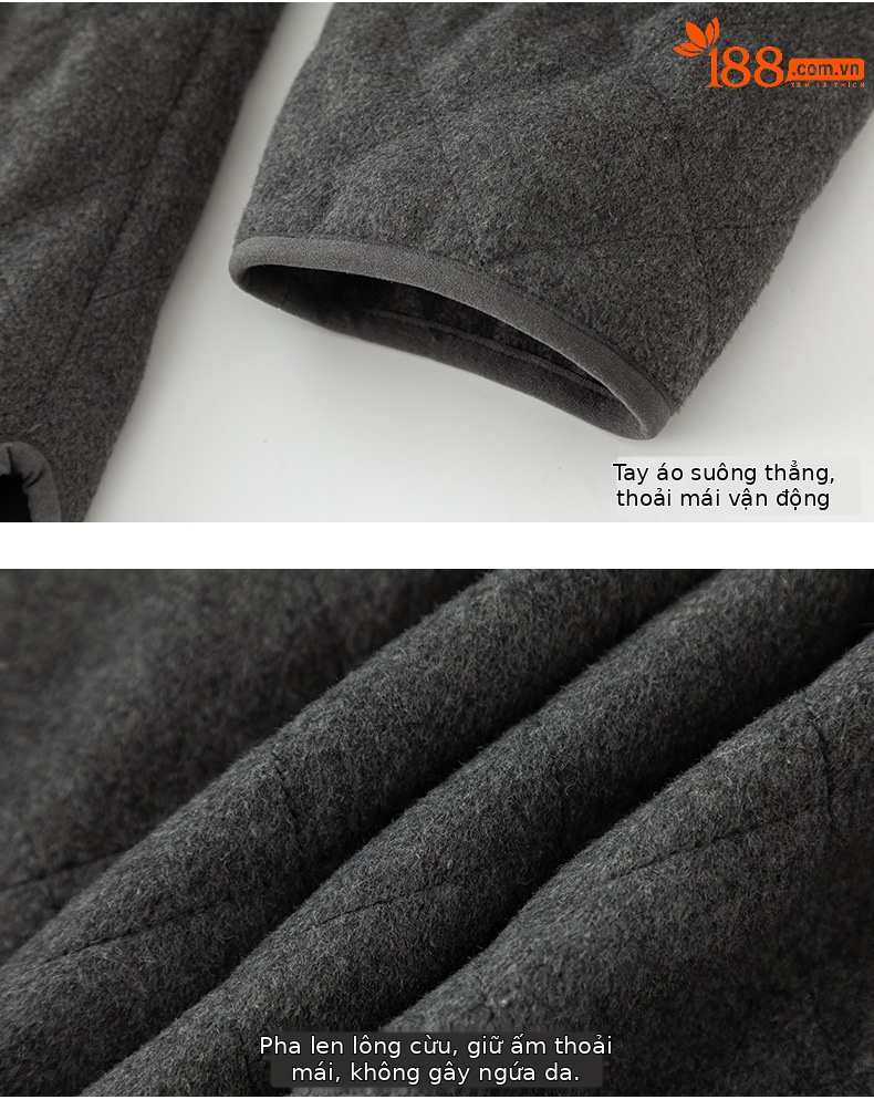 Áo khoác cardigan dáng dài cổ V họa tiết kim cương hai túi, 90% lông vũ trắng — Xám mã não chi tiết 23