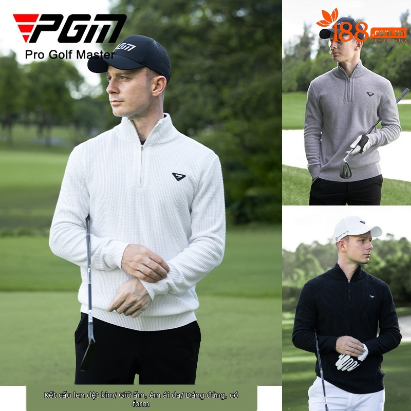 Áo len golf nam cổ đứng dệt kim giữ ấm mùa thu đông — YF720-Áo len màu xám mặt trăng