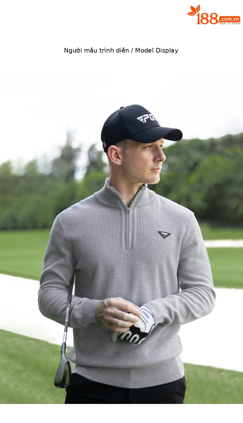 Áo len golf nam cổ đứng dệt kim giữ ấm mùa thu đông — YF720-Áo len màu xám mặt trăng chi tiết 6