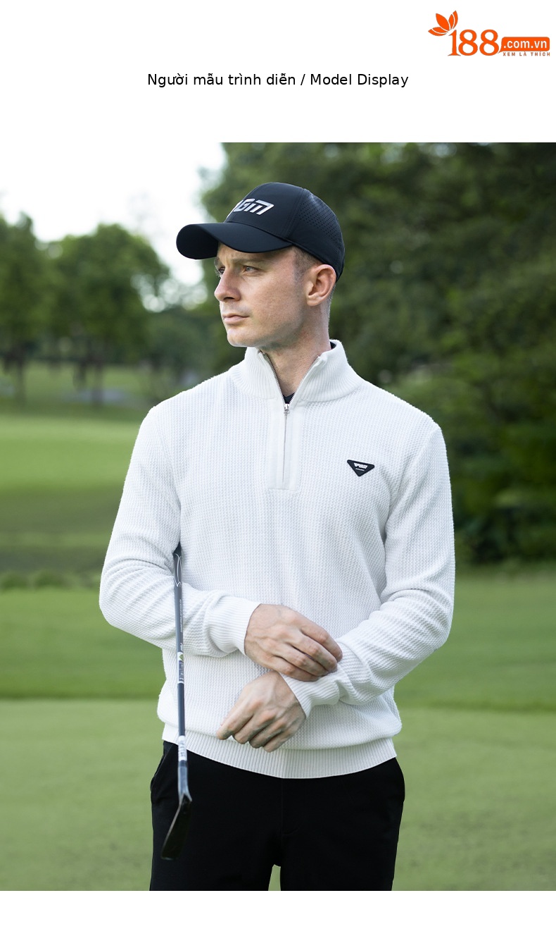 Áo len golf nam cổ đứng dệt kim giữ ấm mùa thu đông — YF720-Áo len màu xám mặt trăng chi tiết 11