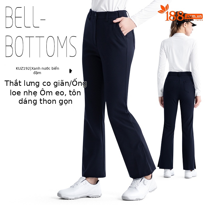KUZ192 [Thắt lưng co giãn/nâng hông thon gọn] Quần ống loe màu xanh nước ngoài