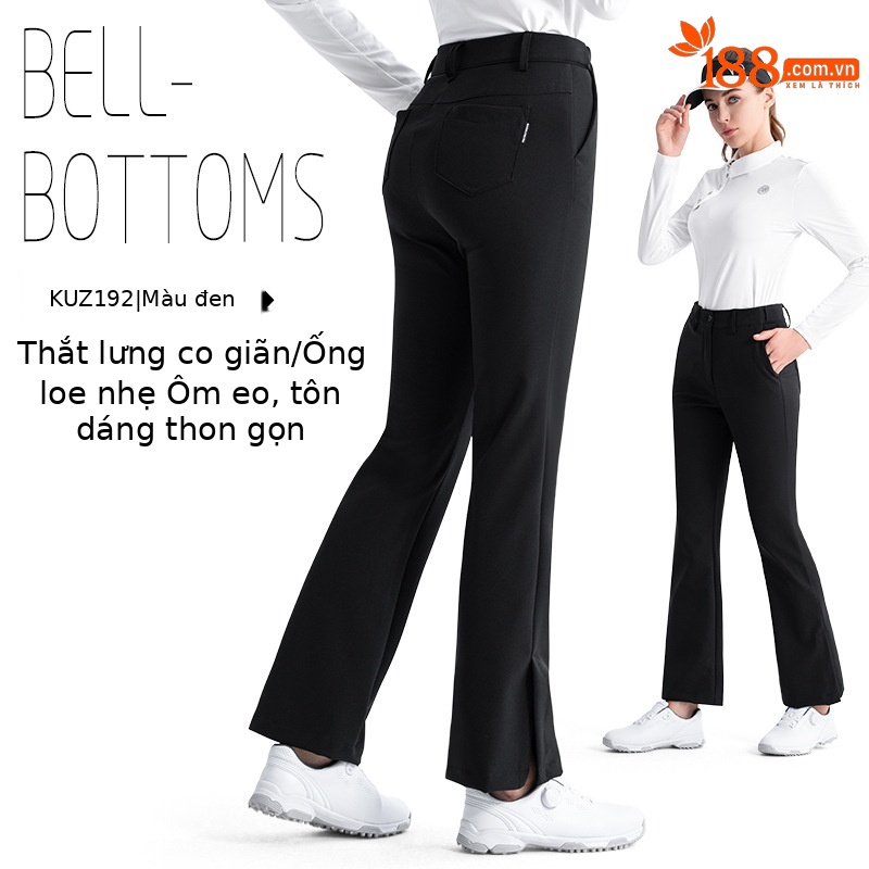 KUZ192 [Thắt lưng co giãn/nâng hông thon gọn] Quần ống loe màu đen