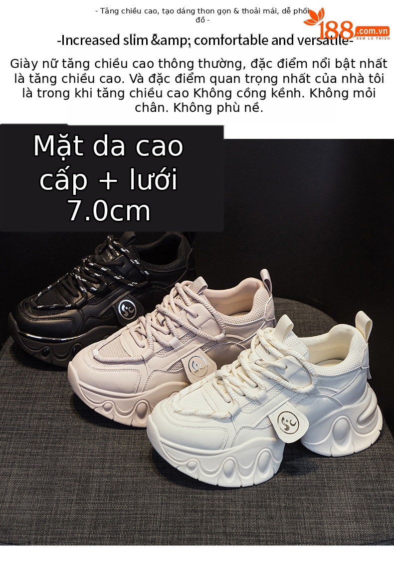 Giày sneaker nữ đế dày tăng chiều cao 7cm phong cách người nổi tiếng Xuân 2025 buộc dây — M2555 màu đen, M 2555m màu, M2555 màu hồng chi tiết 2
