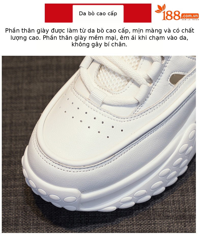 Giày sneaker nữ da thật đế dày phong cách bố mùa hè 2025 nhẹ tăng chiều cao — M2357 màu hồng, M2357 màu xanh lá cây, M2357 màu trắng chi tiết 8