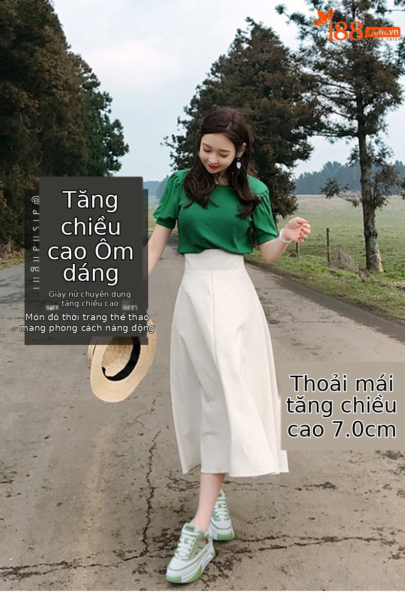 Giày sneaker nữ da thật đế dày phong cách bố mùa hè 2025 nhẹ tăng chiều cao — M2357 màu hồng, M2357 màu xanh lá cây, M2357 màu trắng chi tiết 1