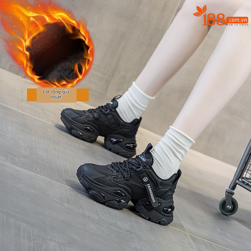 Giày sneaker nữ đế khí đệm dày tăng chiều cao phong cách thể thao — M2531-1 đen cộng với nhung, M2531 li đơn màu nâu, M2531-1 màu nâu cộng với nhung, M2531 lớp lót đơn màu đen