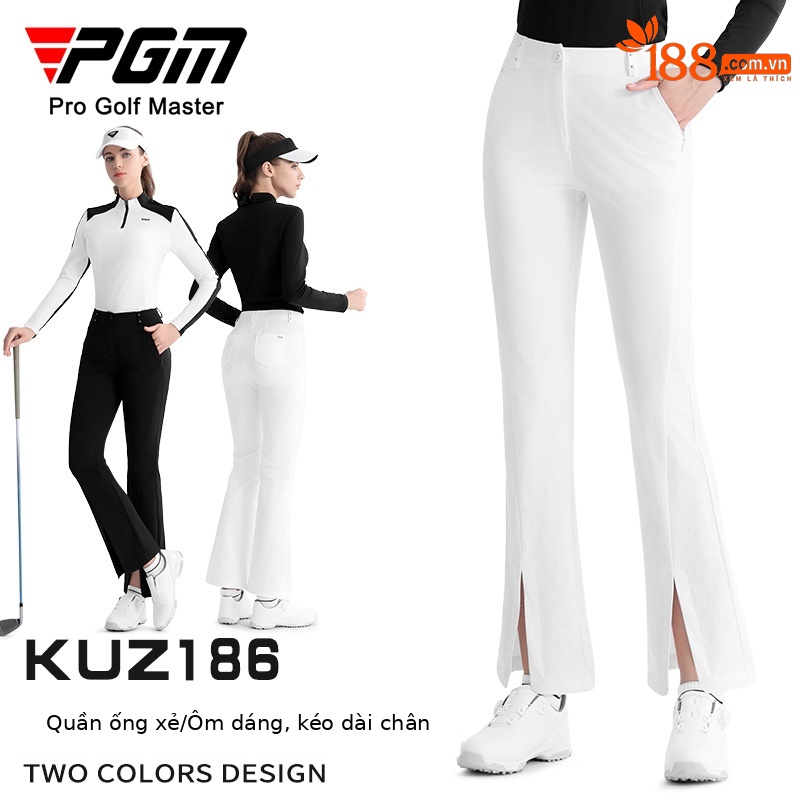 Quần thể thao golf nữ co giãn thiết kế mỏng, ống đứng — KUZ186 [Khe hở siêu nhỏ/túi khóa kéo/dài chân] màu đen, KUZ186 [Khe hở siêu nhỏ/túi có khóa kéo/dài chân] màu trắng